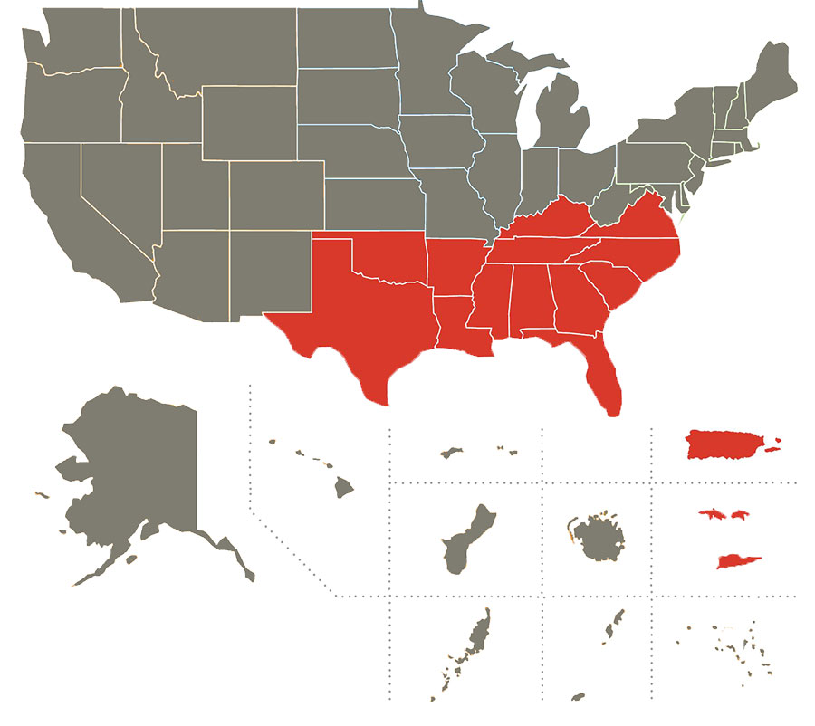 map, South, IPM, United States